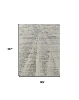 6' X 9' Ivory and Gray Abstract Hand Knotted Worn Faded Area Rug