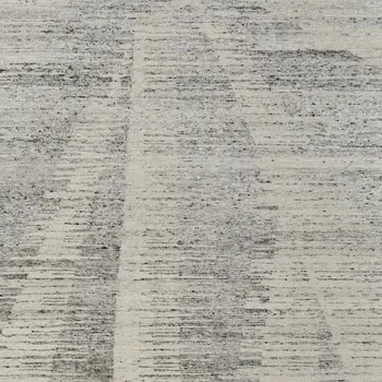 9' X 13' Ivory and Gray Abstract Hand Knotted Worn Faded Area Rug