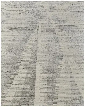 12' X 15' Ivory and Gray Abstract Hand Knotted Worn Faded Area Rug