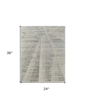 2' X 3' Ivory and Gray Abstract Hand Knotted Worn Faded Area Rug