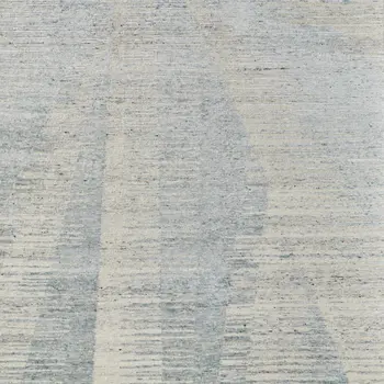 3' X 5' Ivory and Blue Abstract Hand Knotted Worn Faded Area Rug