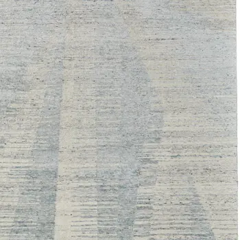 8' X 10' Ivory and Blue Abstract Hand Knotted Worn Faded Area Rug
