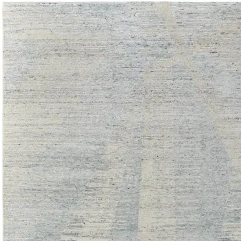 9' X 13' Ivory and Blue Abstract Hand Knotted Worn Faded Area Rug