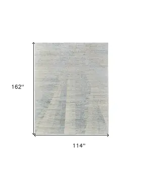 9' X 13' Ivory and Blue Abstract Hand Knotted Worn Faded Area Rug