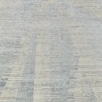 2' X 3' Ivory and Blue Abstract Hand Knotted Worn Faded Area Rug