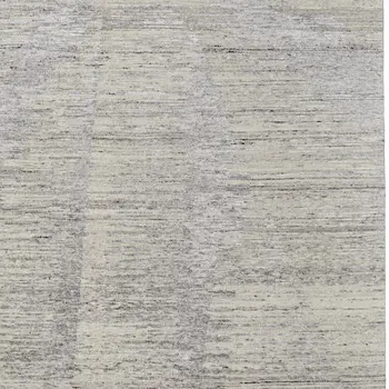 3' X 5' Ivory and Gray Abstract Hand Knotted Worn Faded Area Rug