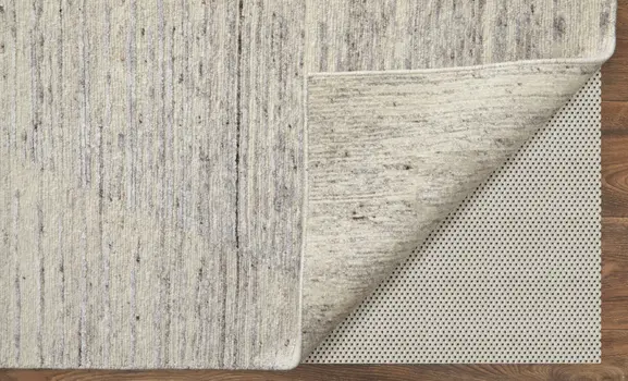 6' X 9' Ivory and Gray Abstract Hand Knotted Worn Faded Area Rug
