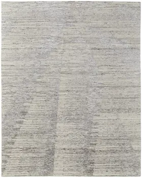 12' X 15' Ivory and Gray Abstract Hand Knotted Worn Faded Area Rug