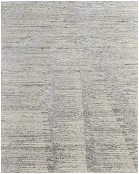 12' X 15' Ivory and Gray Abstract Hand Knotted Worn Faded Area Rug