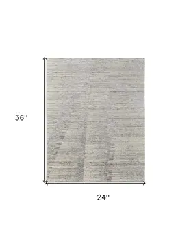 2' X 3' Ivory and Gray Abstract Hand Knotted Worn Faded Area Rug