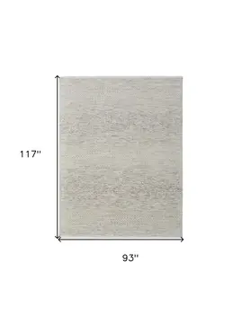 8' X 10' Ivory and Gray Wool Hand Knotted Area Rug With Fringe