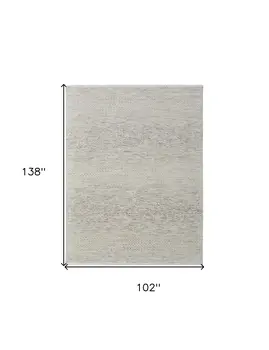 8' X 12' Ivory and Gray Wool Hand Knotted Area Rug With Fringe