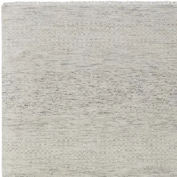 9' X 13' Ivory and Gray Wool Hand Knotted Area Rug With Fringe