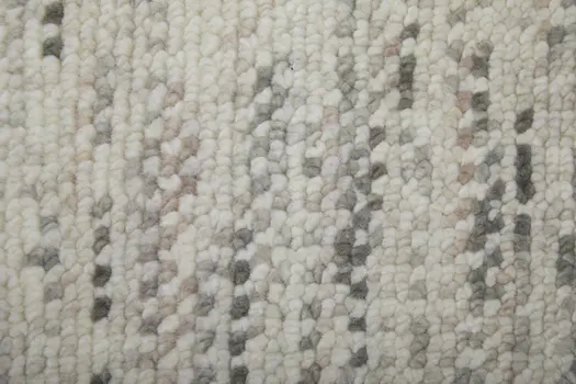 10' Ivory and Gray Wool Hand Knotted Runner Rug With Fringe
