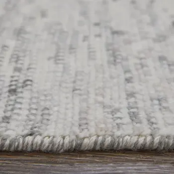 10' Ivory and Gray Wool Hand Knotted Runner Rug With Fringe