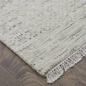 2' X 3' Ivory and Gray Wool Hand Knotted Area Rug With Fringe