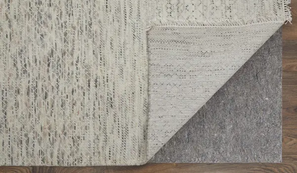 2' X 3' Ivory and Gray Wool Hand Knotted Area Rug With Fringe