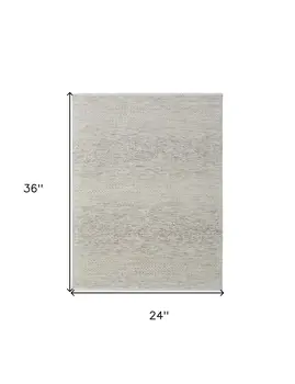 2' X 3' Ivory and Gray Wool Hand Knotted Area Rug With Fringe