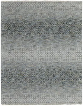 6' X 9' Ivory Blue and Brown Wool Hand Knotted Area Rug With Fringe