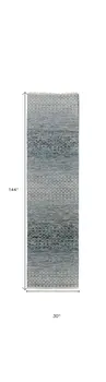 12' Ivory Blue and Brown Wool Hand Knotted Runner Rug With Fringe
