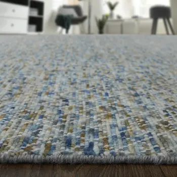 2' X 3' Ivory Blue and Brown Wool Hand Knotted Area Rug With Fringe