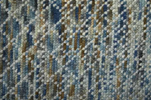2' X 3' Ivory Blue and Brown Wool Hand Knotted Area Rug With Fringe