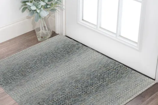 2' X 3' Ivory Blue and Brown Wool Hand Knotted Area Rug With Fringe