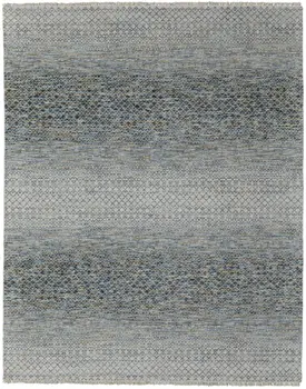 2' X 3' Ivory Blue and Brown Wool Hand Knotted Area Rug With Fringe