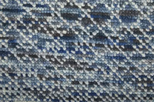 10' Ivory Gray and Blue Wool Hand Knotted Runner Rug With Fringe