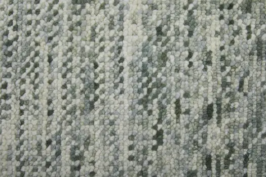 10' Ivory and Green Wool Hand Knotted Runner Rug With Fringe