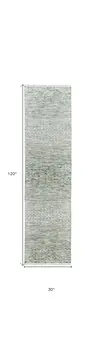 10' Ivory and Green Wool Hand Knotted Runner Rug With Fringe
