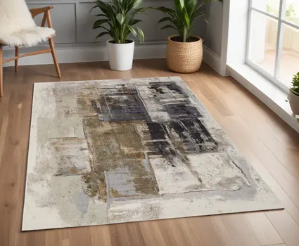 4' X 6' Gray Black and Brown Abstract Power Loom Area Rug