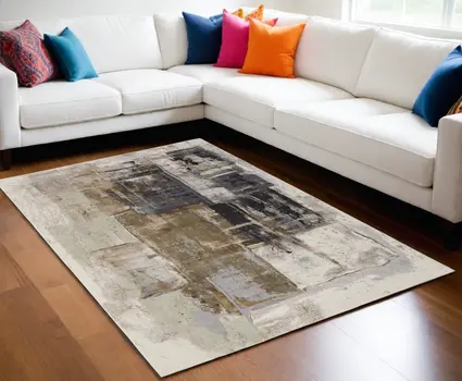 5' X 8' Gray Black and Brown Abstract Power Loom Area Rug