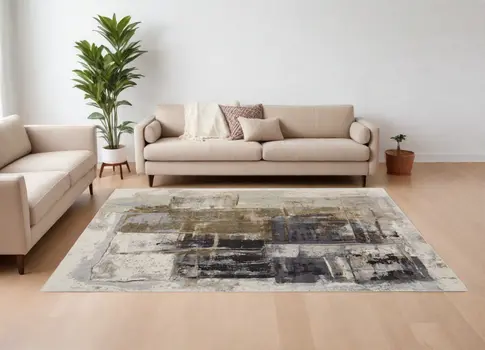 12' X 15' Gray Black and Brown Abstract Power Loom Area Rug