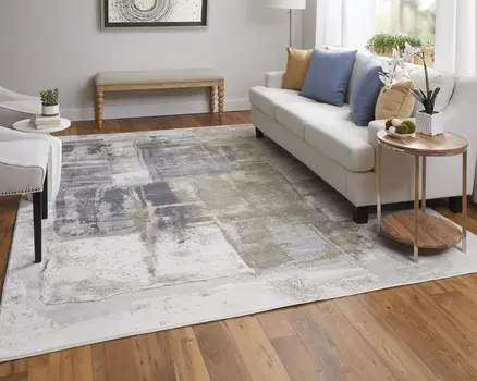 2' X 3' Gray Black and Brown Abstract Power Loom Area Rug