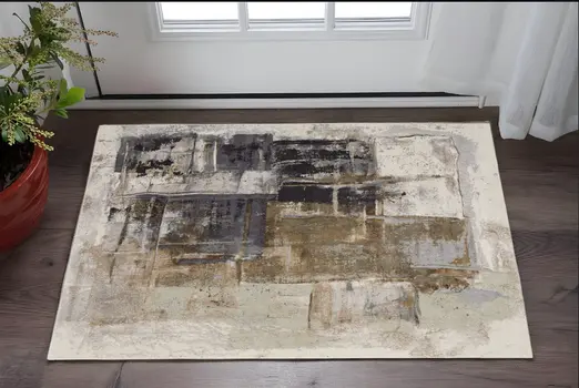 2' X 3' Gray Black and Brown Abstract Power Loom Area Rug