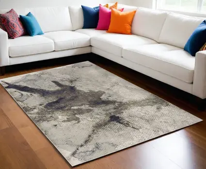 5' X 8' Gray Black and Brown Abstract Power Loom Area Rug