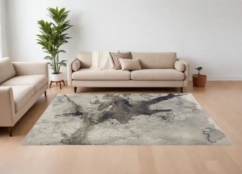 9' X 12' Gray Black and Brown Abstract Power Loom Area Rug