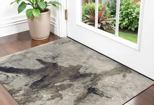 2' X 3' Gray Black and Brown Abstract Power Loom Area Rug