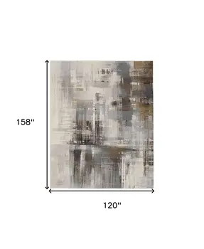 10' X 13' Ivory Gray and Brown Abstract Power Loom Area Rug