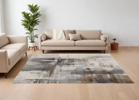 12' X 15' Ivory Gray and Brown Abstract Power Loom Area Rug
