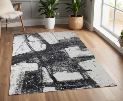 4' X 6' Black and Gray Abstract Hand Woven Area Rug