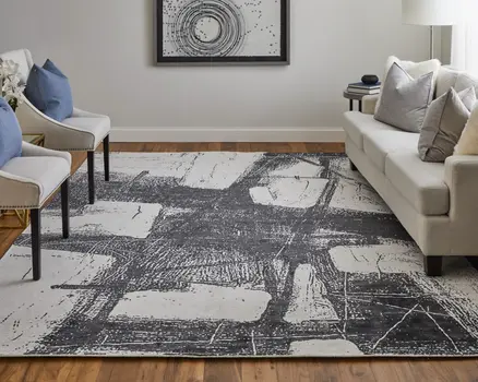 8' X 10' Black and Gray Abstract Hand Woven Area Rug