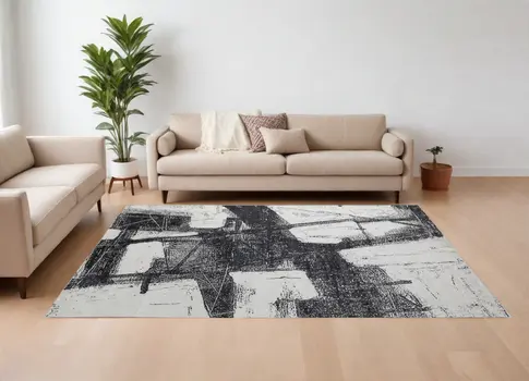 9' X 12' Black and Gray Abstract Hand Woven Area Rug