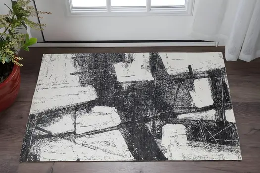 2' X 3' Black and Gray Abstract Hand Woven Area Rug