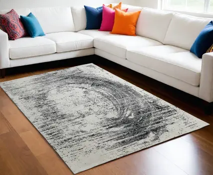 5' X 8' Black and Gray Abstract Hand Woven Area Rug