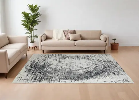 8' X 10' Black and Gray Abstract Hand Woven Area Rug