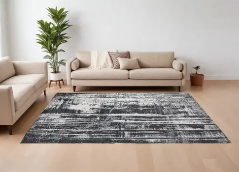 12' X 15' Black and Gray Abstract Hand Woven Area Rug