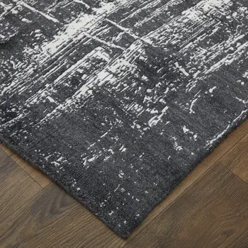 2' X 3' Black and Gray Abstract Hand Woven Area Rug