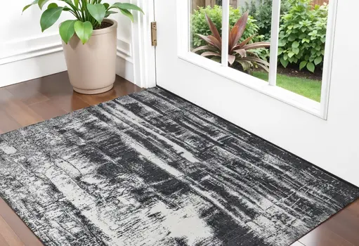 2' X 3' Black and Gray Abstract Hand Woven Area Rug